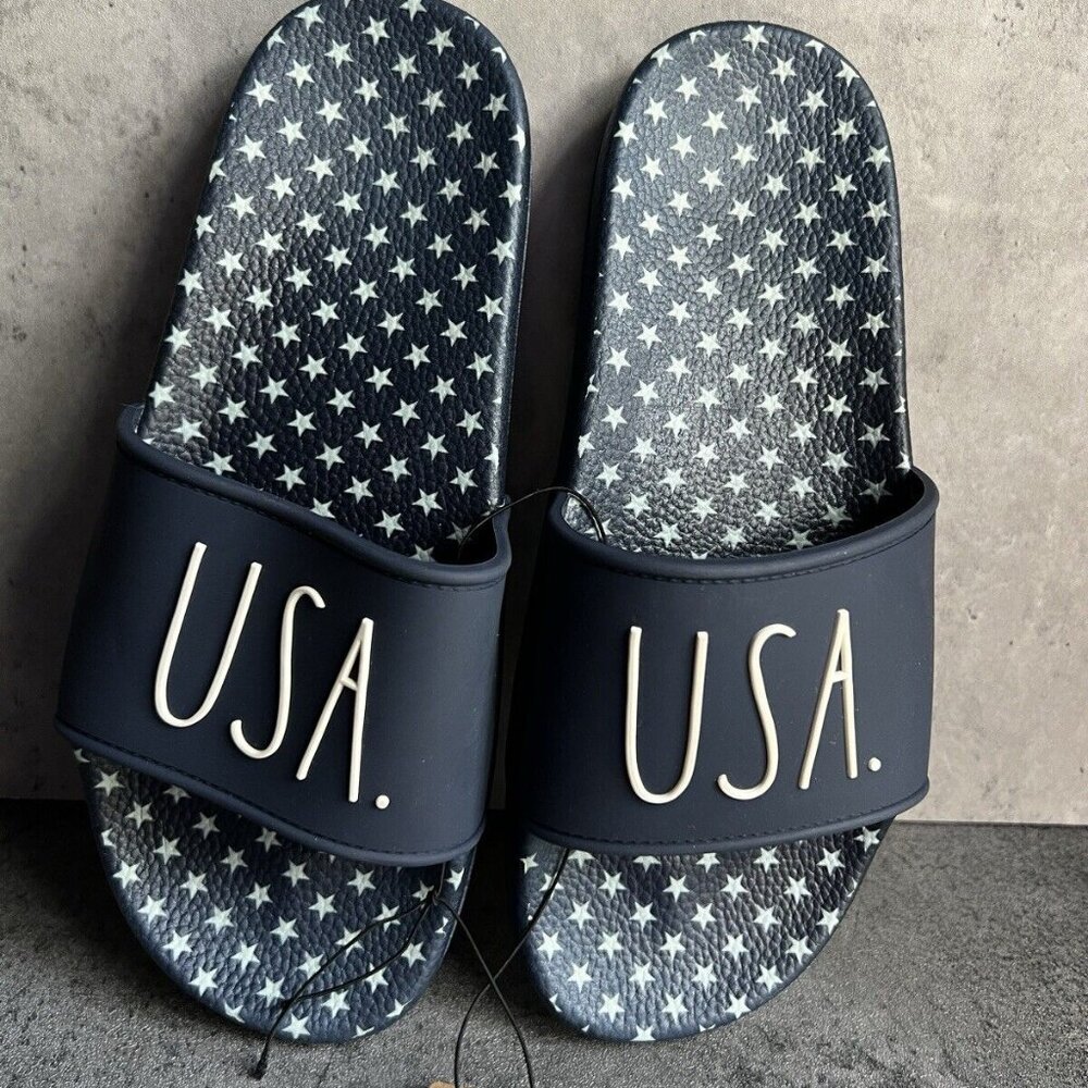 Rae Dunn USA Slides Navy/White NWT Women's Size 7